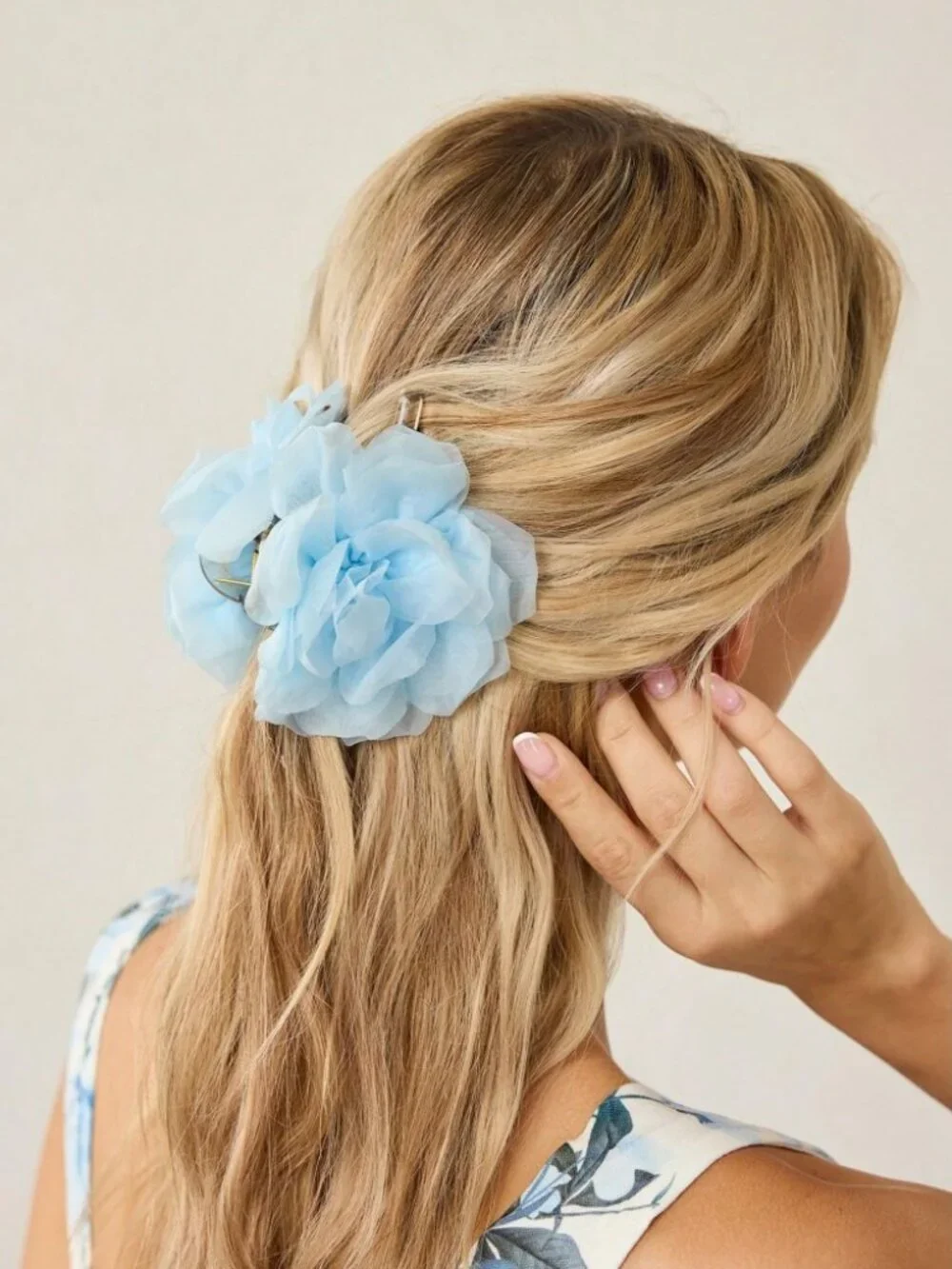 Sky Blue Chiffon Flower Hair Claw Clip